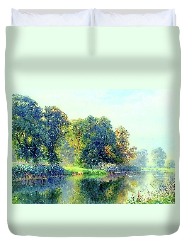 Landscape Duvet Cover featuring the painting Beside Still Waters by Jane Small