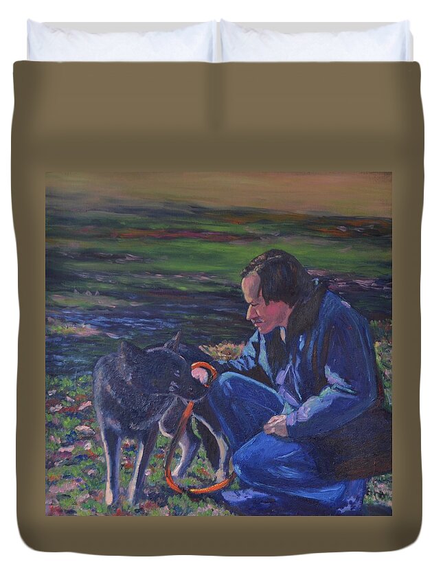 Dog Duvet Cover featuring the painting Best Friend by Beth Riso