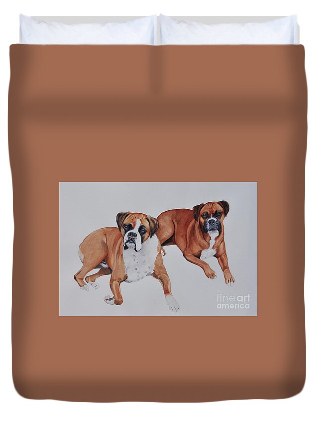 Dogs Duvet Cover featuring the painting Best Friends by John W Walker