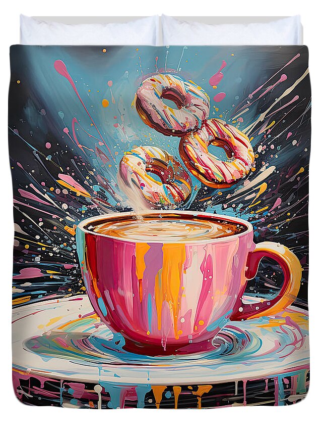 Colorful Coffee Donuts Duvet Cover featuring the digital art Best You'll Ever Have by Lourry Legarde