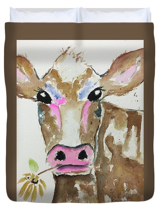 Cow Duvet Cover featuring the painting Betty Cow by Roxy Rich