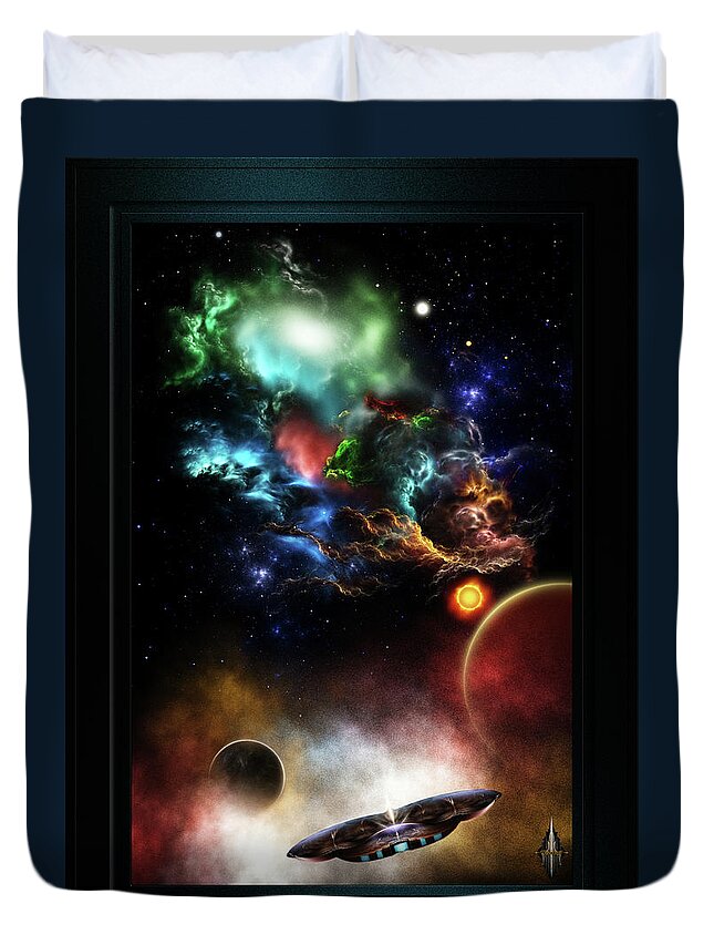Space Duvet Cover featuring the digital art Beyond Space and Time Fractal Art II Fantasy Spacescape by Xzendor7