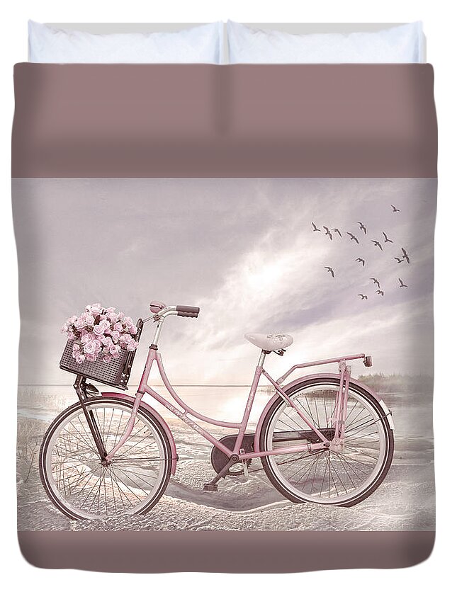 Bike Duvet Cover featuring the photograph Bicycle at the Lake Beach Cottage by Debra and Dave Vanderlaan