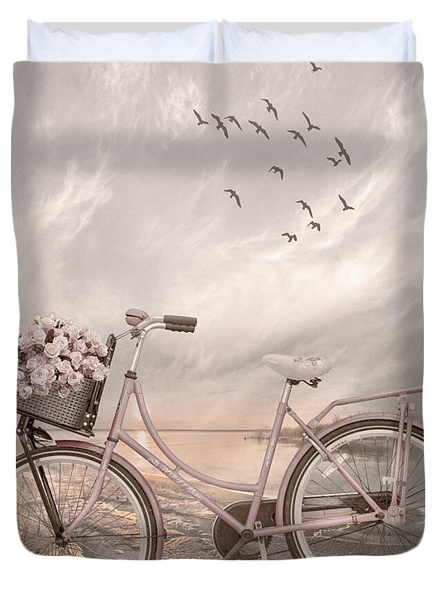 Bike Duvet Cover featuring the photograph Bicycle at the Lake Beachhouse II by Debra and Dave Vanderlaan