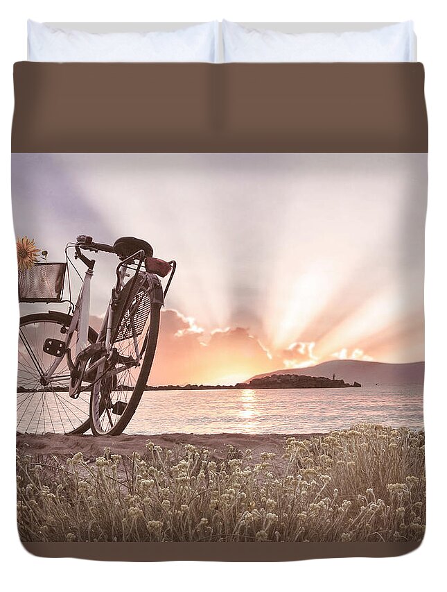 Bike Duvet Cover featuring the photograph Bicycle at the Shore Cottage by Debra and Dave Vanderlaan