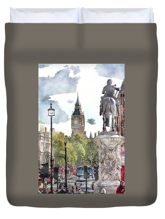 Big Ben Duvet Cover featuring the digital art Big Ben and King George by SnapHappy Photos