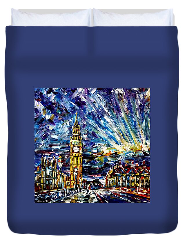 London In The Evening Duvet Cover featuring the painting Big Ben by Mirek Kuzniar