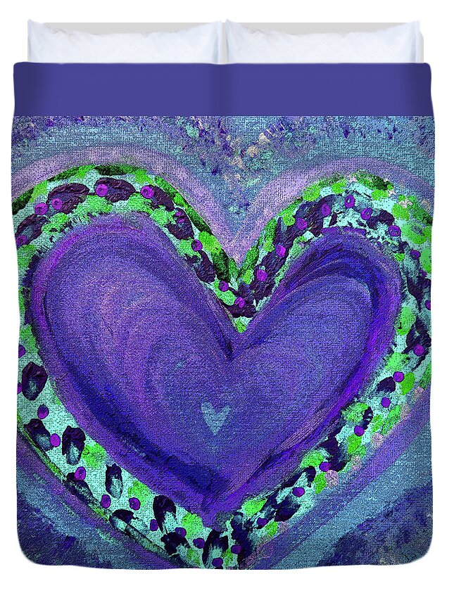 Heart Duvet Cover featuring the painting Big Heart in Blue and Green by Corinne Carroll