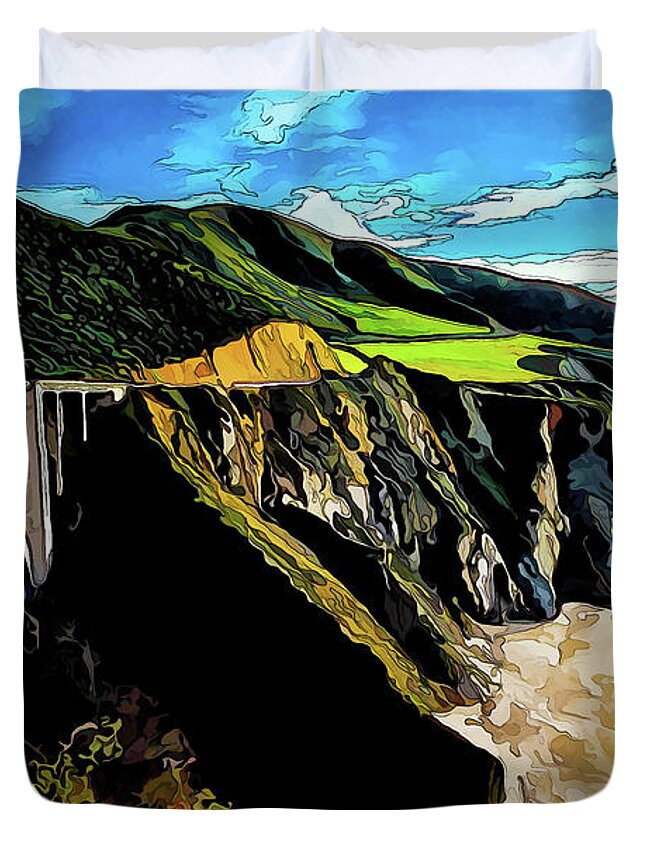 California Seascape Duvet Cover featuring the photograph Big Sur Bridge by ABeautifulSky Photography by Bill Caldwell