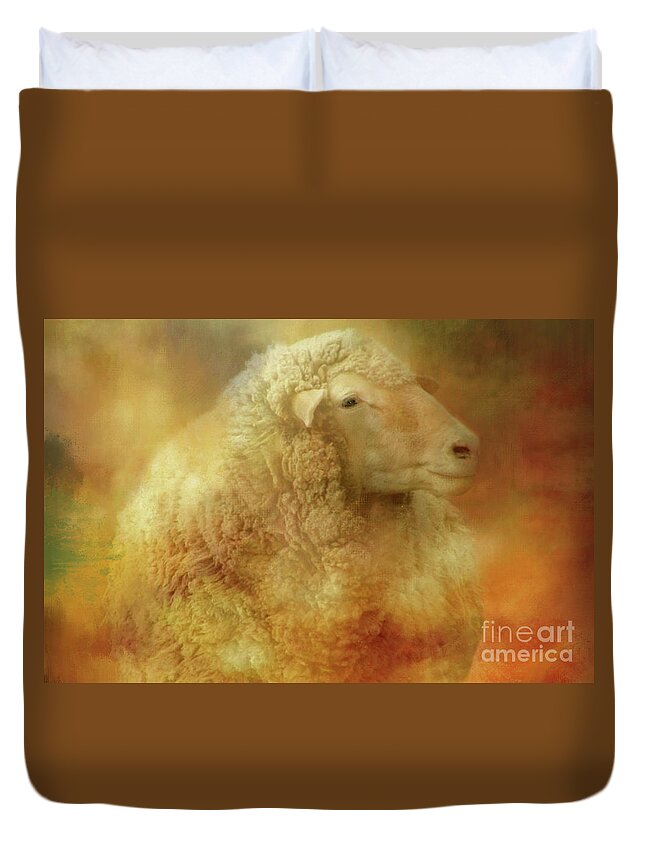 Sheep. Wooly. Wool. Sheep Leader Duvet Cover featuring the digital art Big Wooly Sheep by Linda Cox