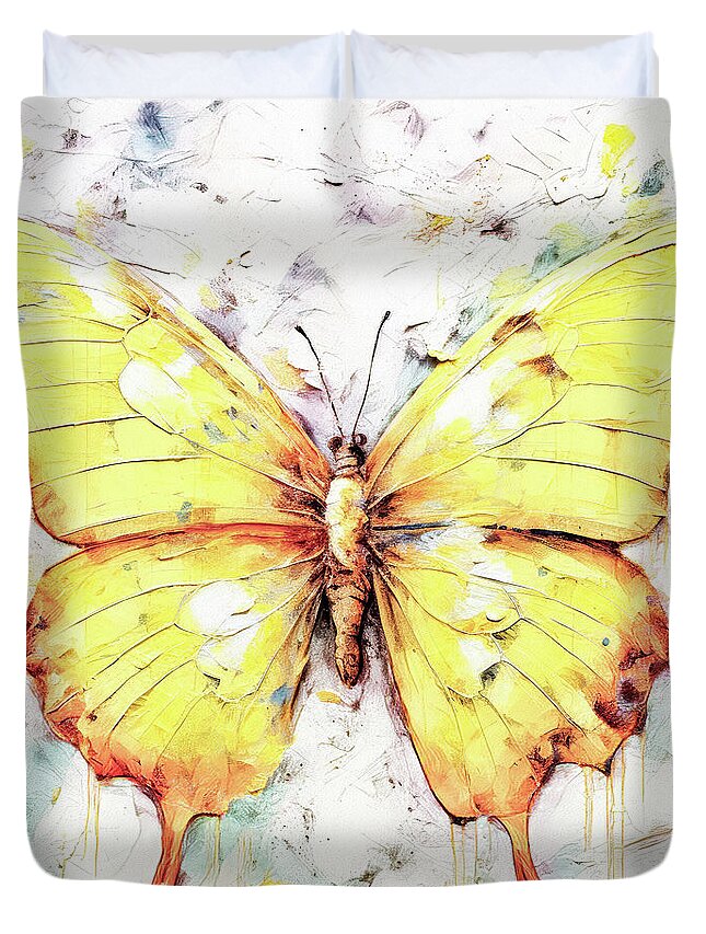 Butterfly Duvet Cover featuring the painting Big Yellow Butterfly by Tina LeCour