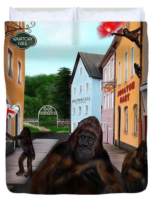 Bigfoot Art Duvet Cover featuring the painting Bigfoots Big Day Out by Mark Taylor