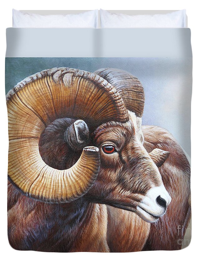 Cynthie Fisher Duvet Cover featuring the painting Bighorn Sheep by Cynthie Fisher