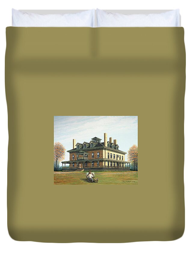 Architectural Landscape Duvet Cover featuring the painting Bingham Waggoner Estate, The Mansion by George Lightfoot