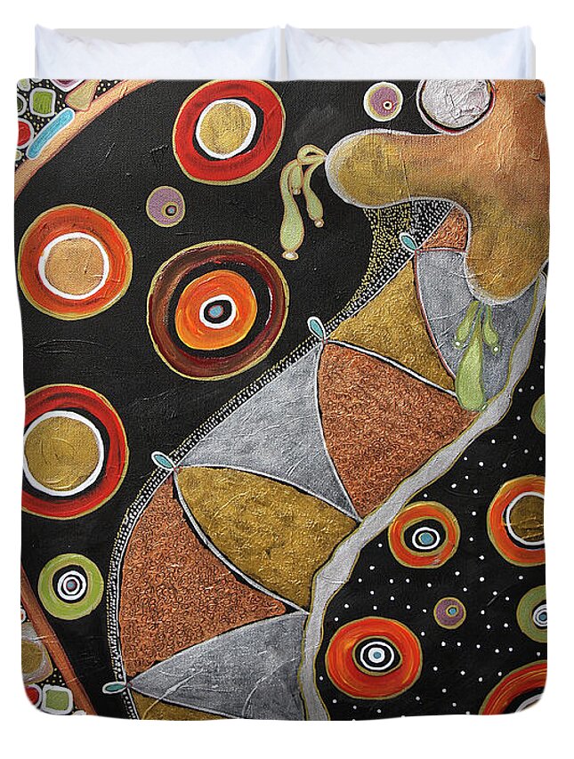 Abstract Duvet Cover featuring the painting Biological Rhythms by Jolanta Anna Karolska