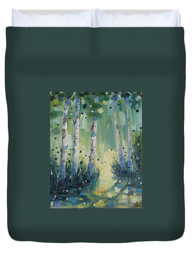 Birches Duvet Cover featuring the painting Birches with Portal by Sheila Romard