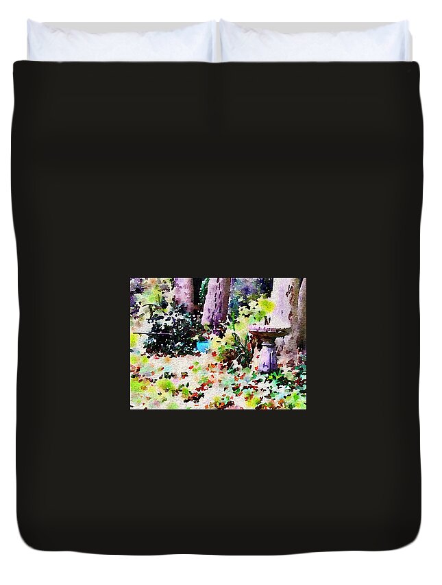 Waterlogue Duvet Cover featuring the photograph Bird Bath and More by Sandra Lee Scott