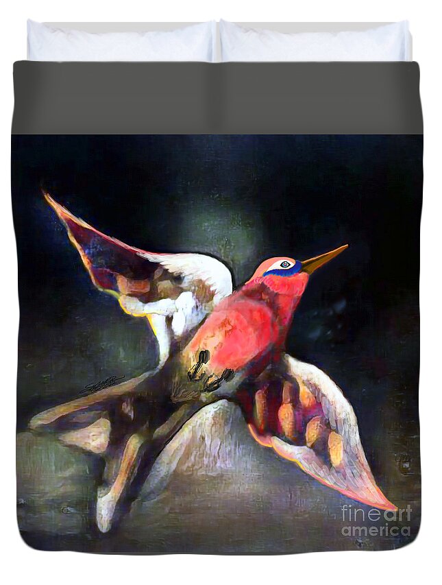 American Art Duvet Cover featuring the digital art Bird Flying Solo 0130 by Stacey Mayer
