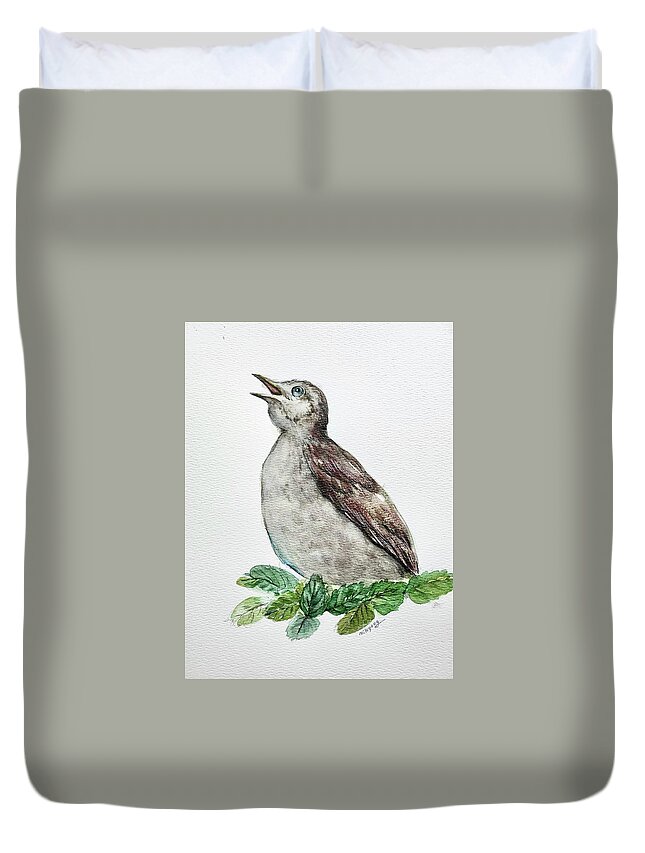 Bird Duvet Cover featuring the painting Bird by Mikyong Rodgers
