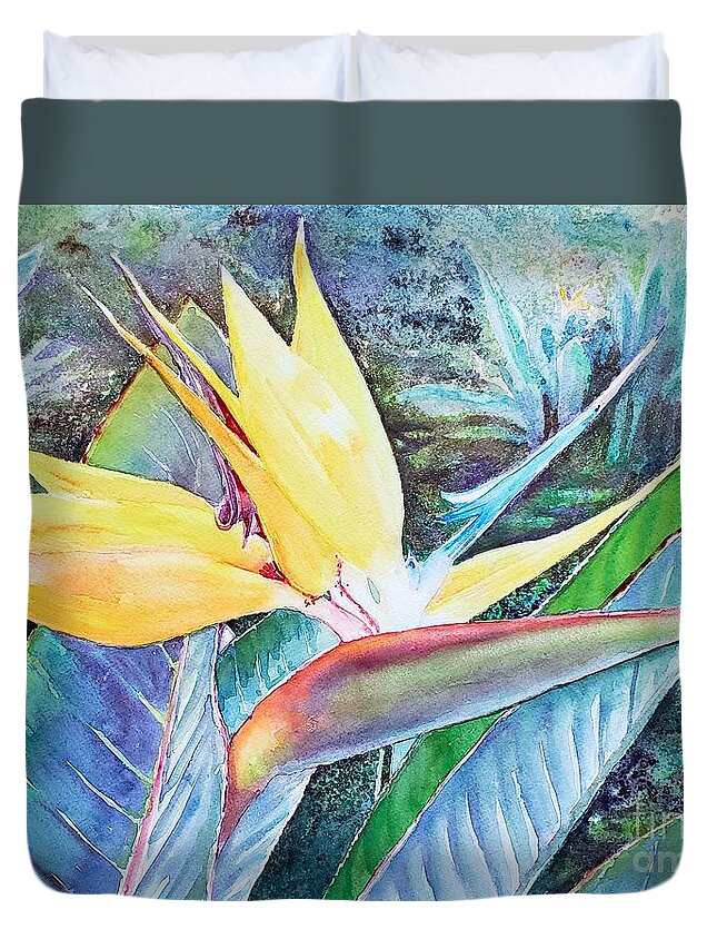Bird Of Paradise Duvet Cover featuring the painting Bird of Paradise by Merana Cadorette