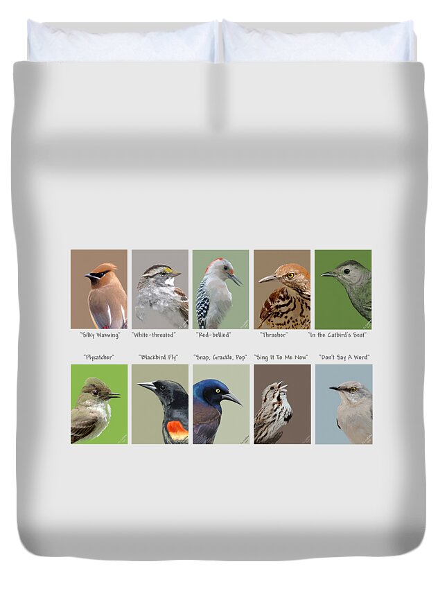 Birds Duvet Cover featuring the mixed media Birds En Masse 2 by Judy Cuddehe