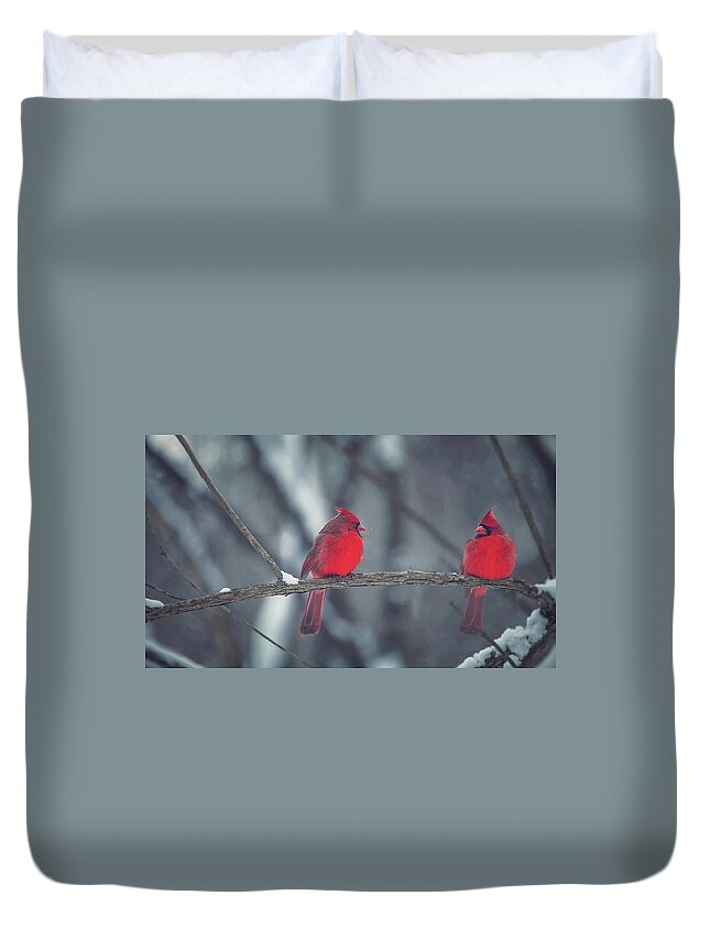 Cardinal Duvet Cover featuring the photograph Birds Of A Feather by Carrie Ann Grippo-Pike