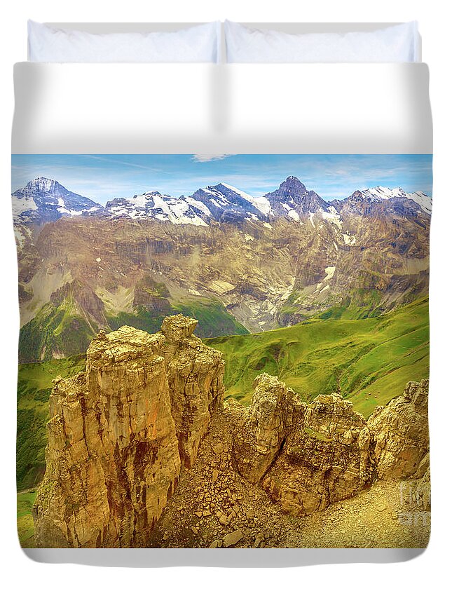 Switzerland Duvet Cover featuring the photograph Birg Schilthorn Switzerland by Benny Marty