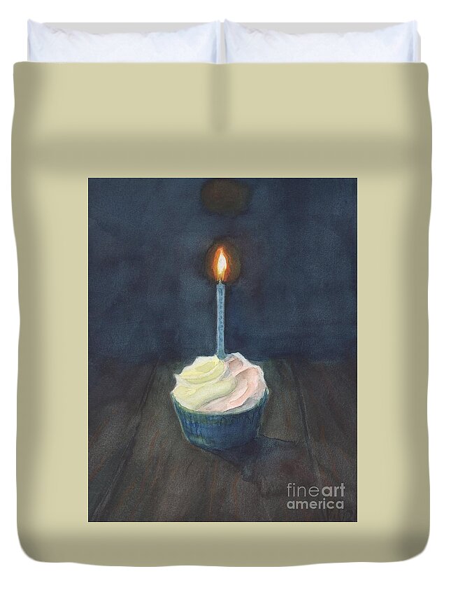 Birthday Cupcake Duvet Cover featuring the painting Birthday Cupcake by Vicki B Littell