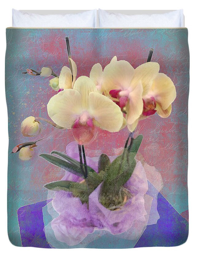 'wall Art' Duvet Cover featuring the photograph Birthday Orchids by Carol Whaley Addassi