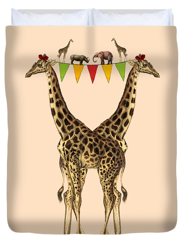 Giraffe Duvet Cover featuring the digital art Birthday Party by Madame Memento