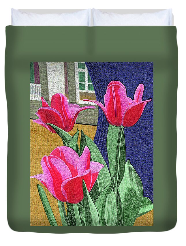 Flowers Duvet Cover featuring the digital art Birthday Tulips by Rod Whyte