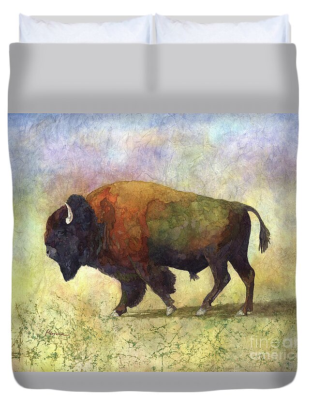 Bison Duvet Cover featuring the painting Bison Bull by Hailey E Herrera