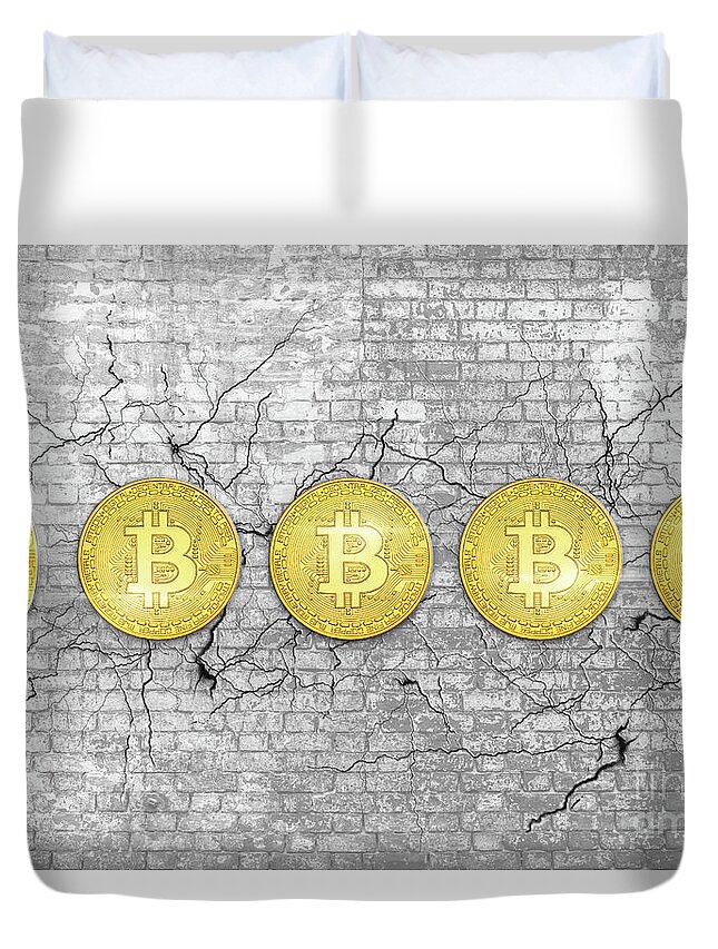 Bitcoin Duvet Cover featuring the photograph Bitcoin price resistance 90000 dollars by Benny Marty