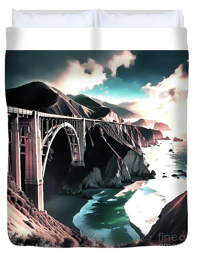Bridge Duvet Cover featuring the digital art Bixby Creek Bridge by Eddie Eastwood