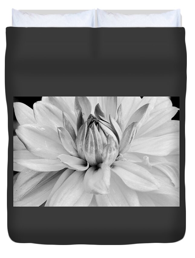 Flower Duvet Cover featuring the photograph Black and White Dahlia 3 by Amy Fose