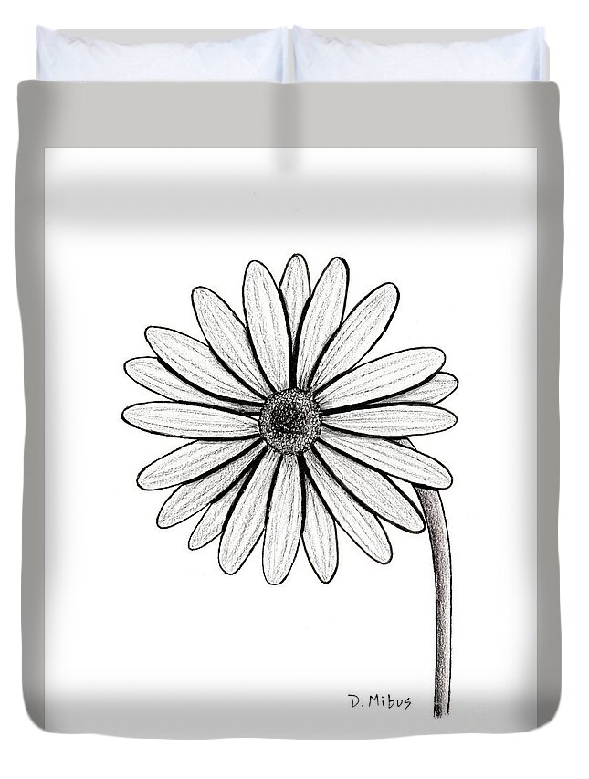 Marguerite Daisy Duvet Cover featuring the drawing Black and White Marguerite Daisy by Donna Mibus
