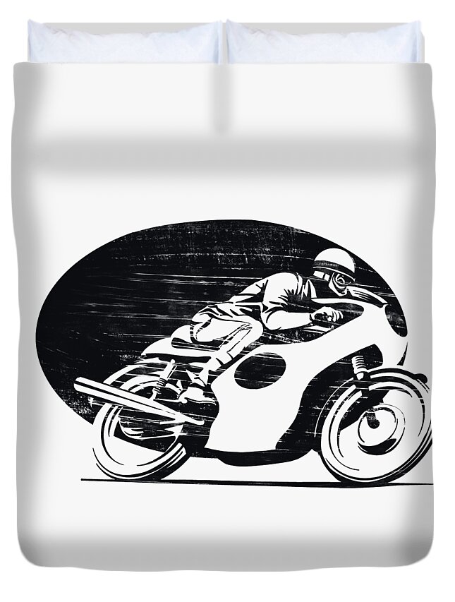 Cafe Racer Duvet Cover featuring the painting Black And White Retro Vintage Cafe Racer by Sassan Filsoof