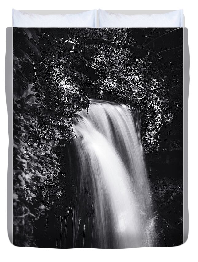 West Milton Falls Ohio Black And White Duvet Cover featuring the photograph Black And White West Milton Falls by Dan Sproul