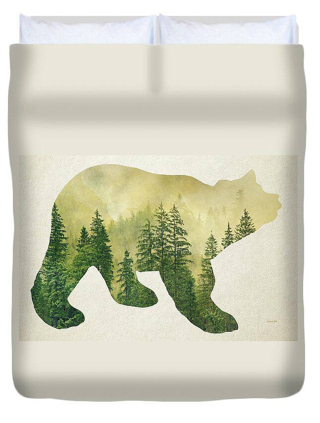 Bear Duvet Cover featuring the mixed media Black Bear Silhouette by Christina Rollo