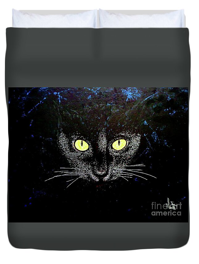 Black Duvet Cover featuring the painting Black Cat by Viktor Lazarev