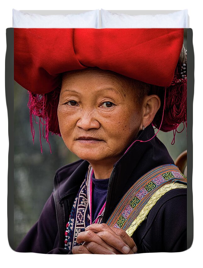 Black Duvet Cover featuring the photograph Black Hmong Woman by Arj Munoz