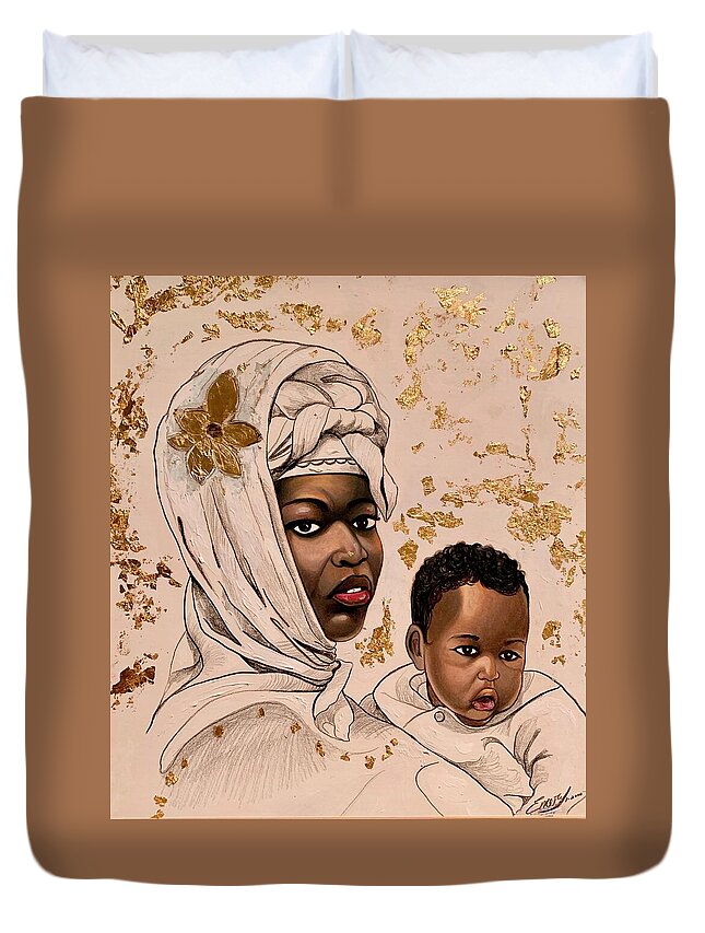 Black Madonna African American Art Duvet Cover featuring the painting Black Madonna by Emery Franklin