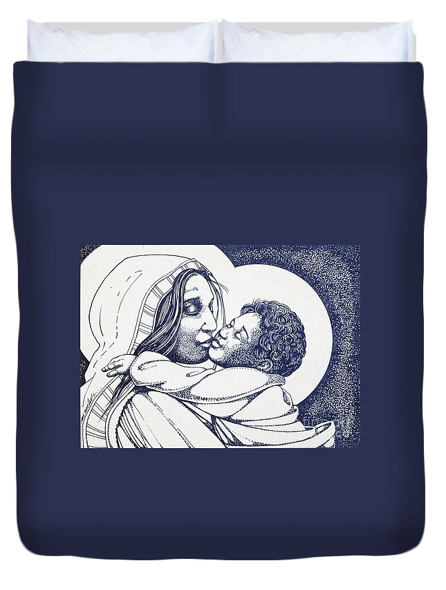 Black Madonna Duvet Cover featuring the drawing Black Madonna by William Hart McNichols
