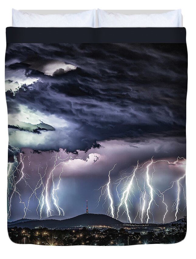 Lightning Duvet Cover featuring the photograph Black Mountain by Ari Rex