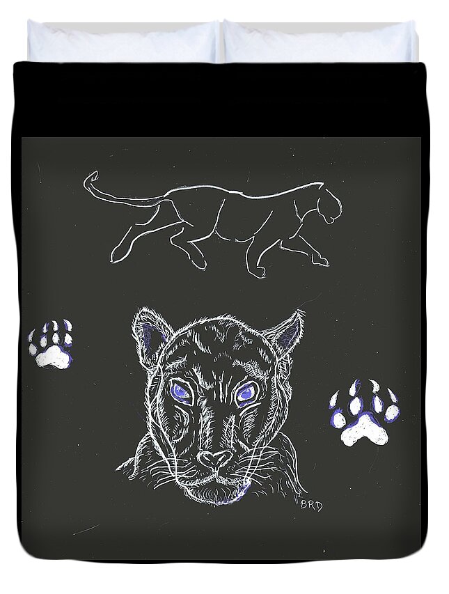 Panther Duvet Cover featuring the drawing Black Panther by Branwen Drew