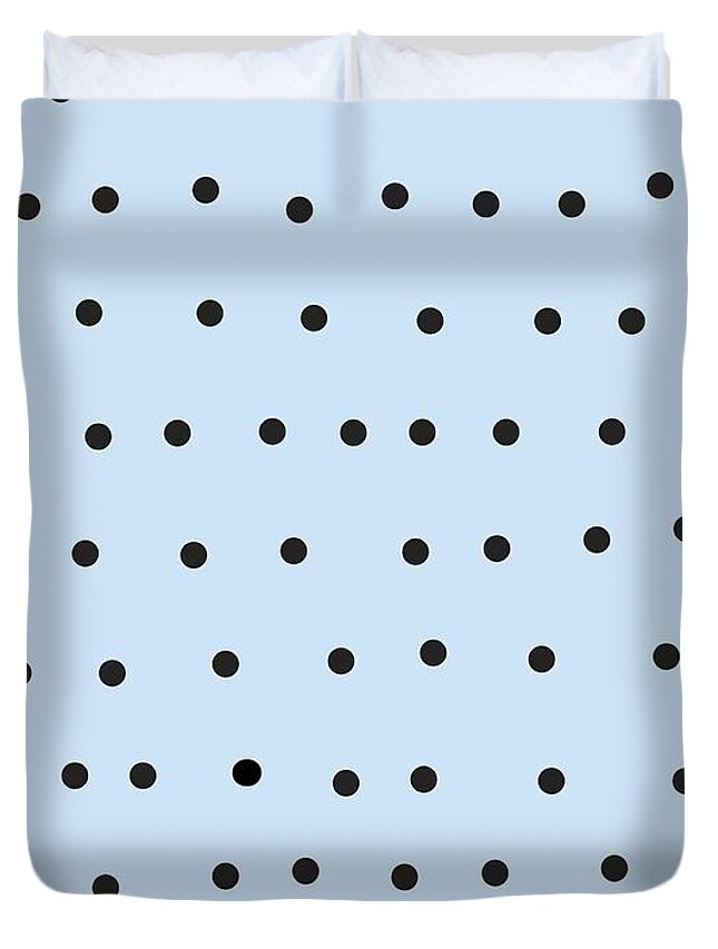 Pattern Duvet Cover featuring the digital art Black Polka Dots On Light Blue by Ashley Rice