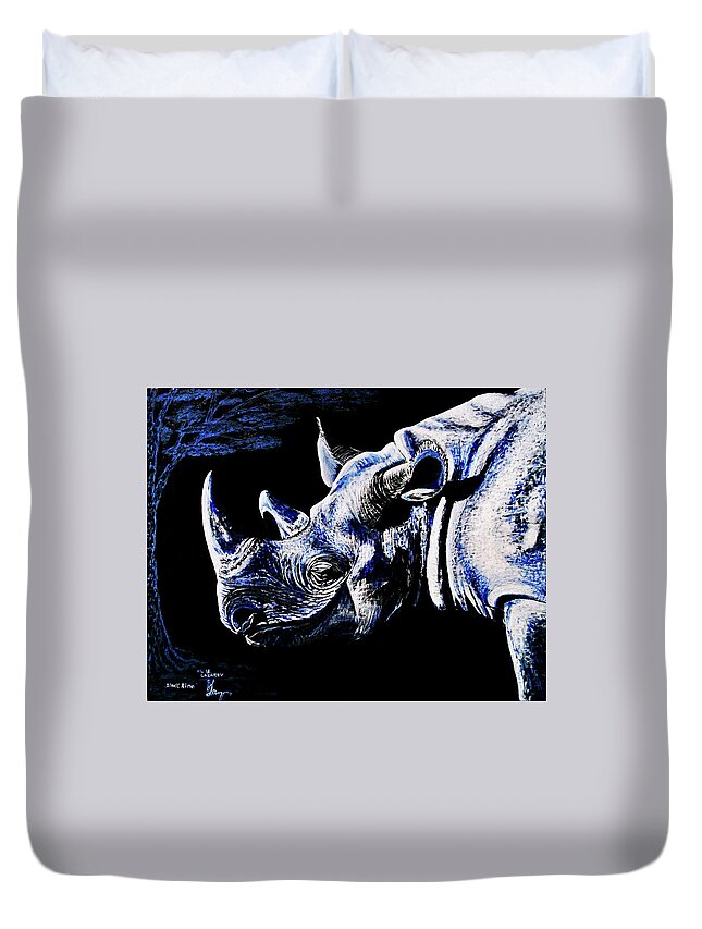 Animal Duvet Cover featuring the painting Black Rino by Viktor Lazarev