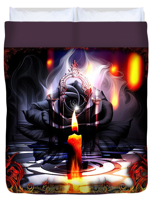 Gothic Duvet Cover featuring the digital art Black Rose Candle by Michael Damiani