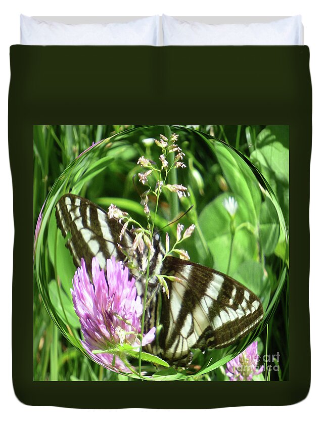 Butterfly Duvet Cover featuring the digital art Black Swallowtail Butterfly in a Bubble by Charles Robinson