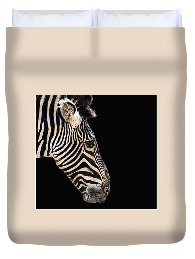 Zebra Duvet Cover featuring the photograph Black With White Stripes by Jim Signorelli
